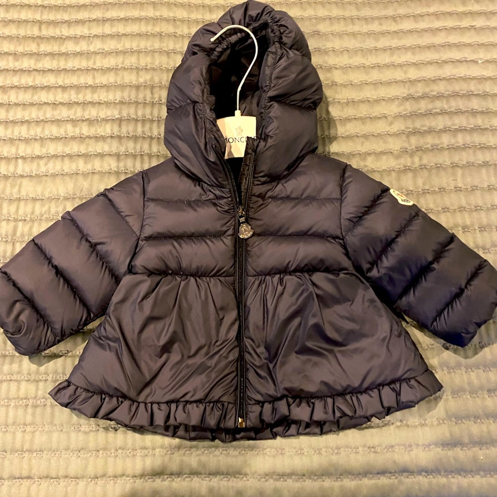 Odile Semi-Quilted Ruffle Hem Puffer Jacket, 3-6M